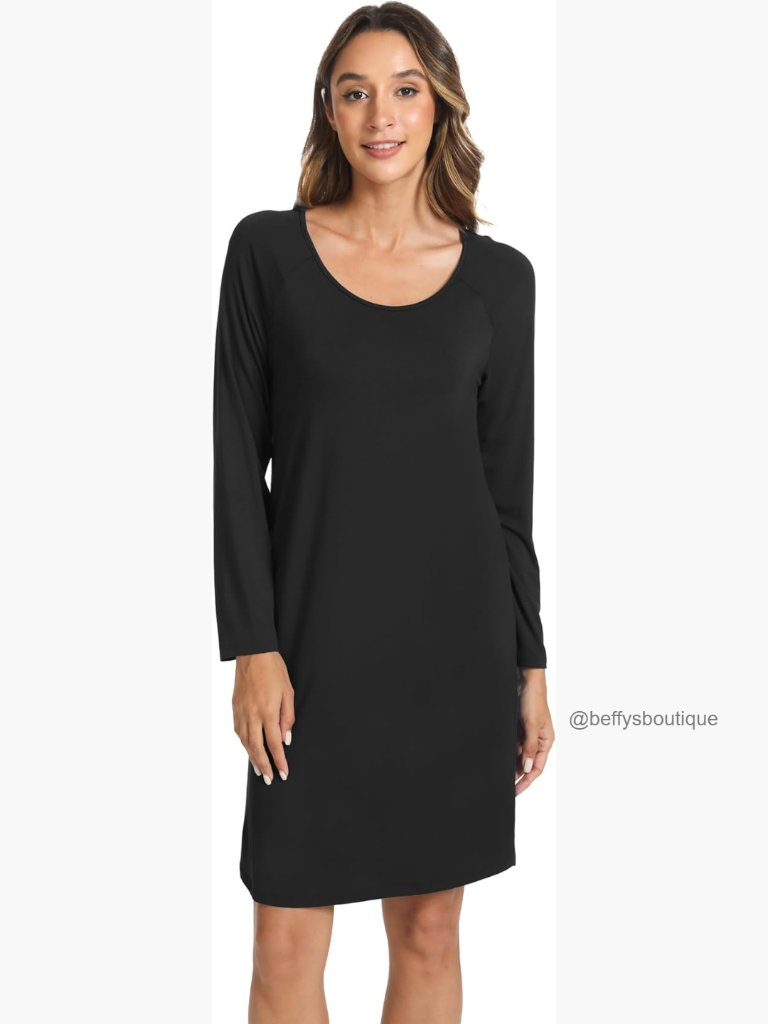 Womens Long Sleeve Nightgown Viscose From Bamboo Sleepwear Soft Nightshirt
